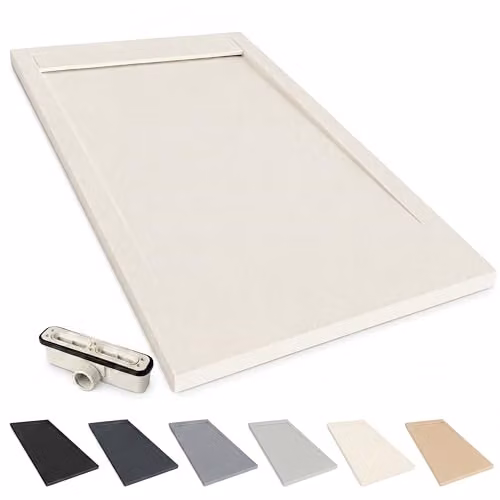 Plato de ducha rectangular NEBADOON de fundición mineral antideslizante y extraplano en color beige, An/P/Al: 80 x 160 x 5 cm