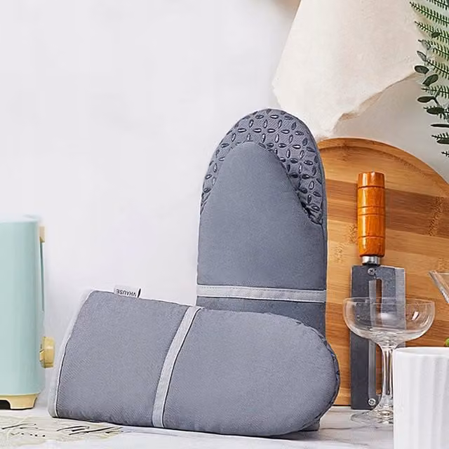 Guantes de horno de algodón Vhause con agarre antideslizante de silicona en color gris para adultos