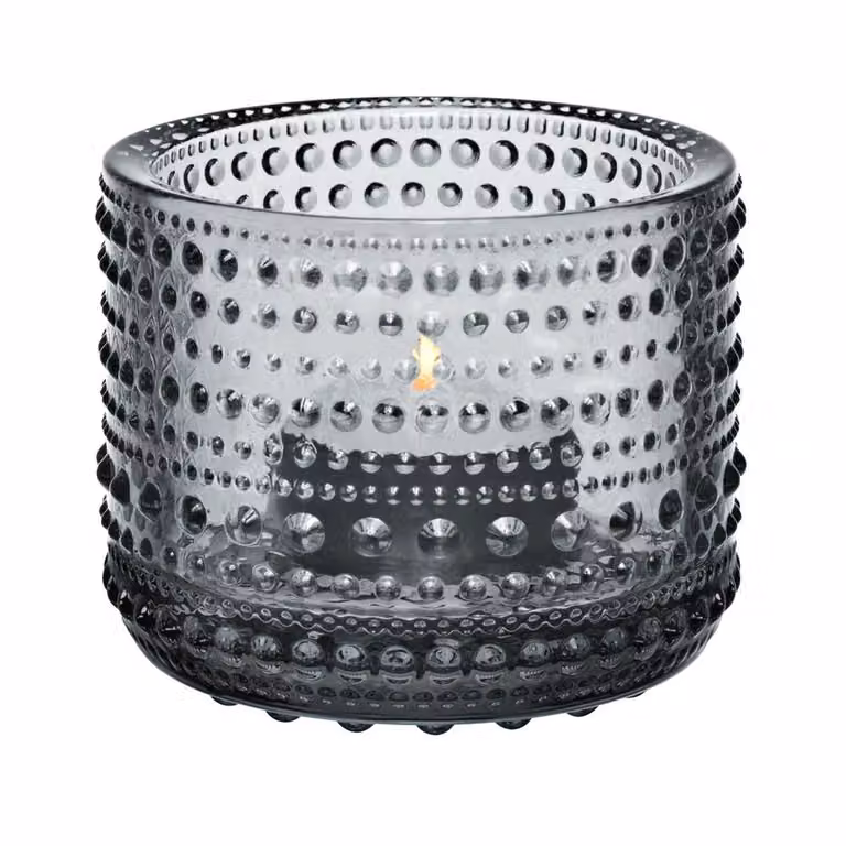 Portavelas tealight Kastehelmi de Iittala en color gris de vidrio con un diámetro de 6,4 cm