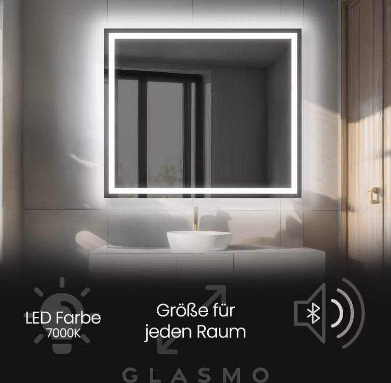 Espejo de baño rectangular Artforma modelo Bella con iluminación LED blanca y altavoz Bluetooth, An/Al: 120 x 100 cm