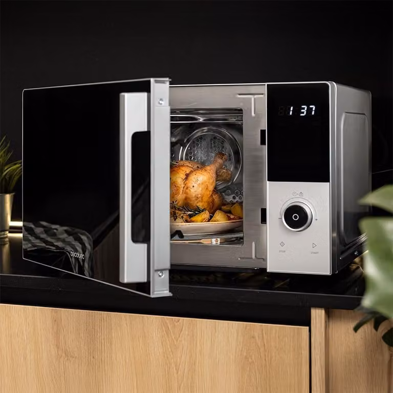 Microondas con función de horno de convección y grill Cecotec Proclean 2500 en acero inoxidable, color gris y plata con programas automáticos y temporizador