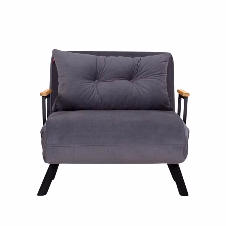 Sillón cama Calicosy de tela gris con estructura de metal y madera de haya para adultos