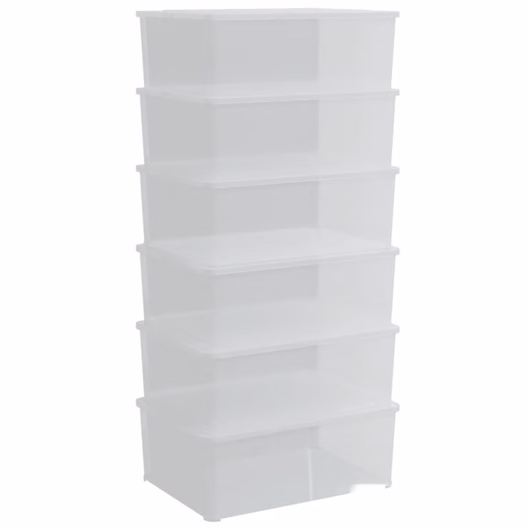 Set de 6 cajas de almacenaje apilables con tapa vidaXL de plástico transparente, 10 L cada una
