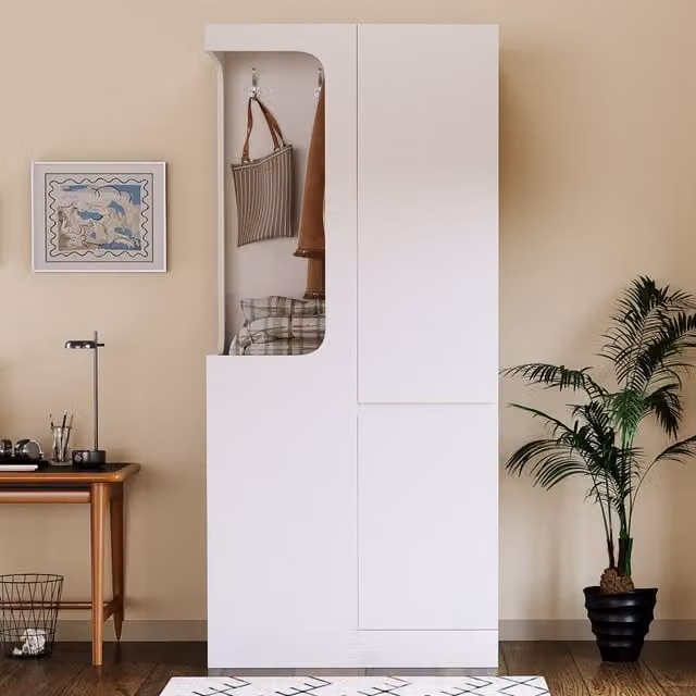 Armario DREAMMESPACE de una puerta con cajones y espacio para colgar, diseño minimalista en color blanco, An/P/Al: 70 x 40 x 170 cm