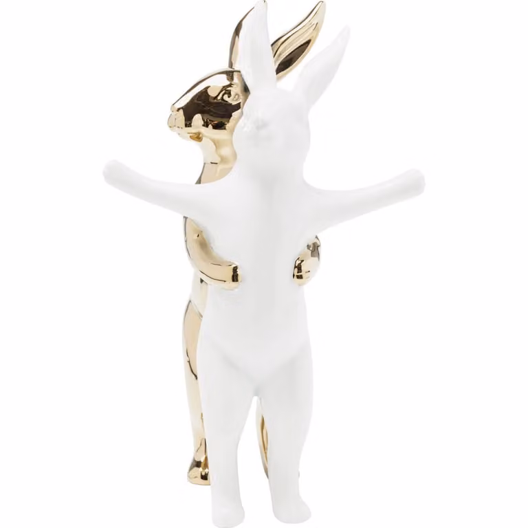 Figura decorativa de pareja de conejos Kare Design en cerámica blanca y dorada para mesa