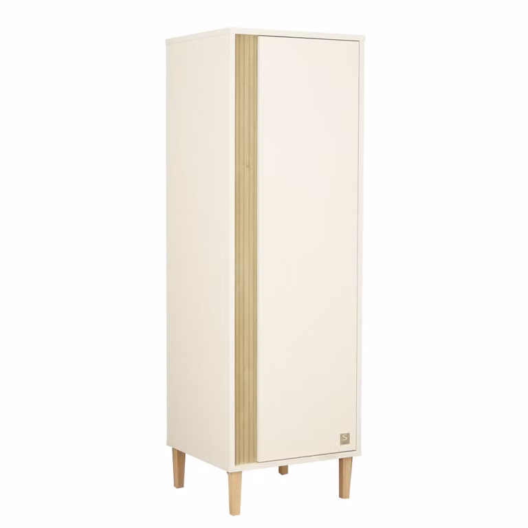 Armario de una puerta Sauthon para dormitorio infantil en color blanco y roble con acabado mate, An: 60 cm, P: 56 cm, Al: 185 cm
