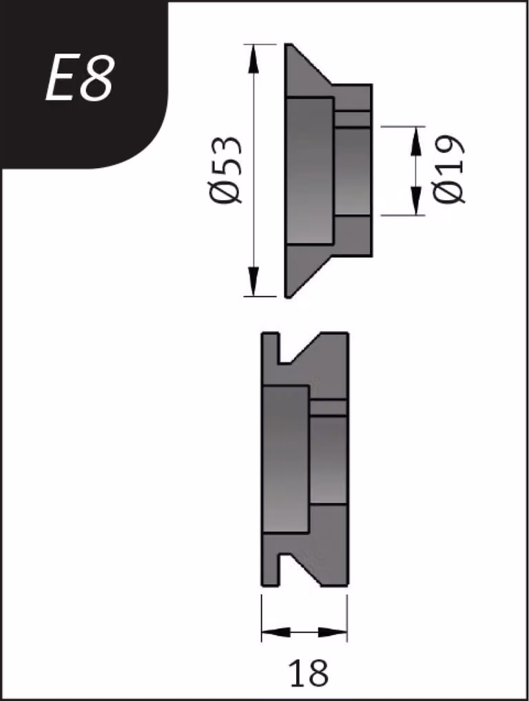 Juego de rodillos de flexión Metallkraft tipo E8 en color gris, diámetro 53 x 19 x 18 mm