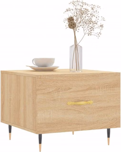 Juego de 2 mesas de centro SYFAX de madera y metal en color roble sonoma y beige, diseño moderno de forma cuadrada, An/P/Al: 50 x 50 x 40 cm