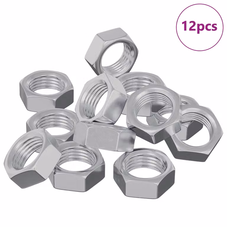 Set de 12 tuercas hexagonales de acero galvanizado vidaXL, color plateado, M6