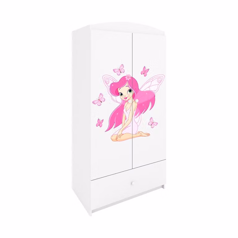 Armario infantil Kocot Kids blanco con acabado brillante, diseño moderno de 2 puertas y cajones, An/P/Al: 90 x 57 x 187 cm