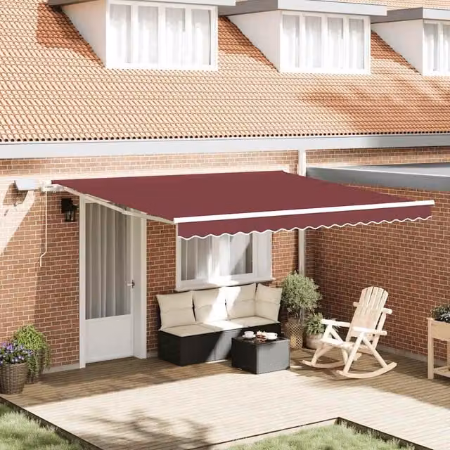 Toldo retráctil manual con luces LED Maison exclusive en color burdeos y blanco, An/P/Al: 400 x 300 cm