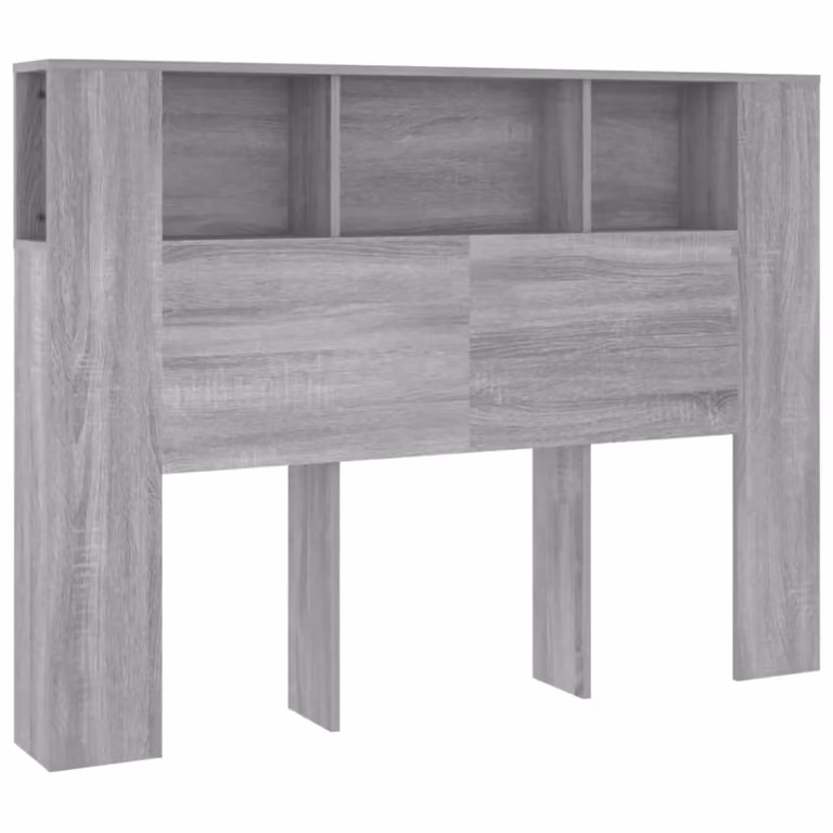 Cabecero con armario y estantes integrados Maison Chic en madera gris An/P/Al: 140 x 18,5 x 104,5 cm