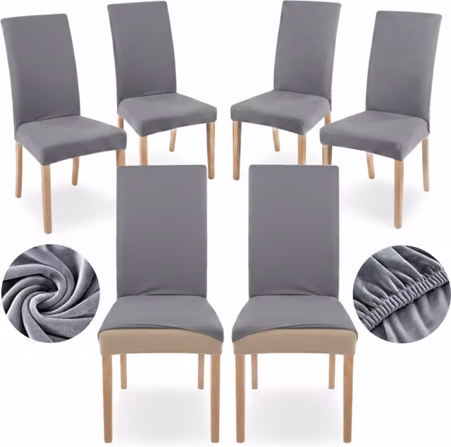 Juego de 6 fundas elásticas universales para sillas de comedor More&deco, color gris claro