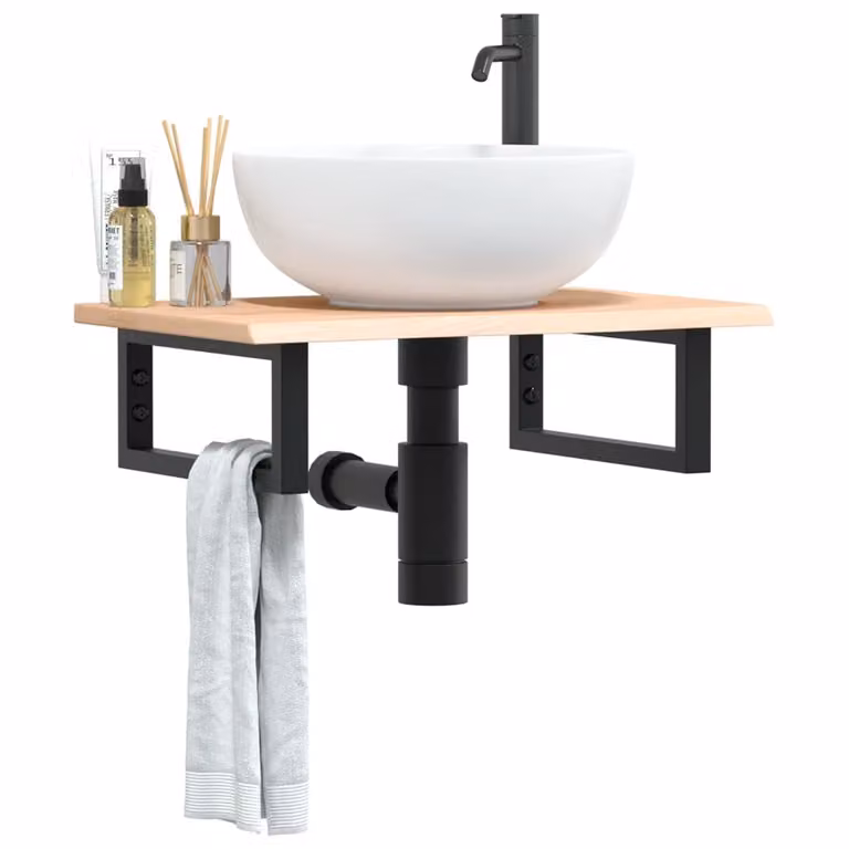 Estante de lavabo de pared Syfax moderno de madera de roble y metal en color marrón