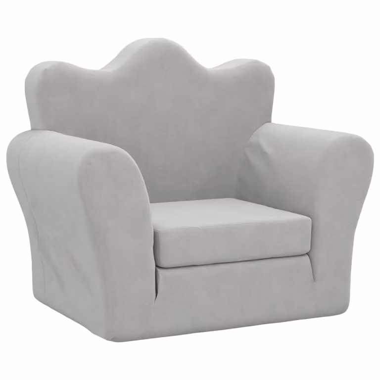 Sofá cama infantil vidaXL de felpa suave en gris claro con estructura tapizada y reposabrazos
