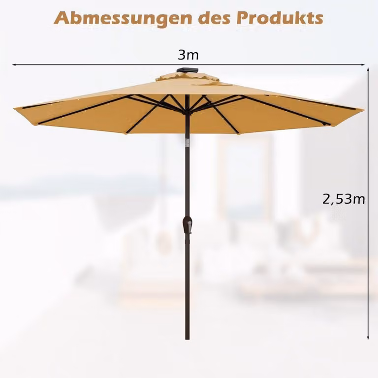 Sombrilla de jardín tipo cantilever Northix con iluminación LED solar, color beige, Diámetro: 300 cm
