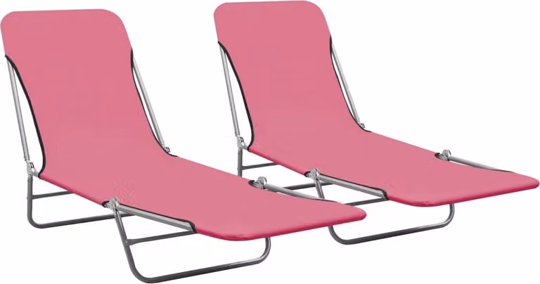 Set de 2 tumbonas plegables Syfax de acero con tela rosa y reposacabezas ajustable para jardín