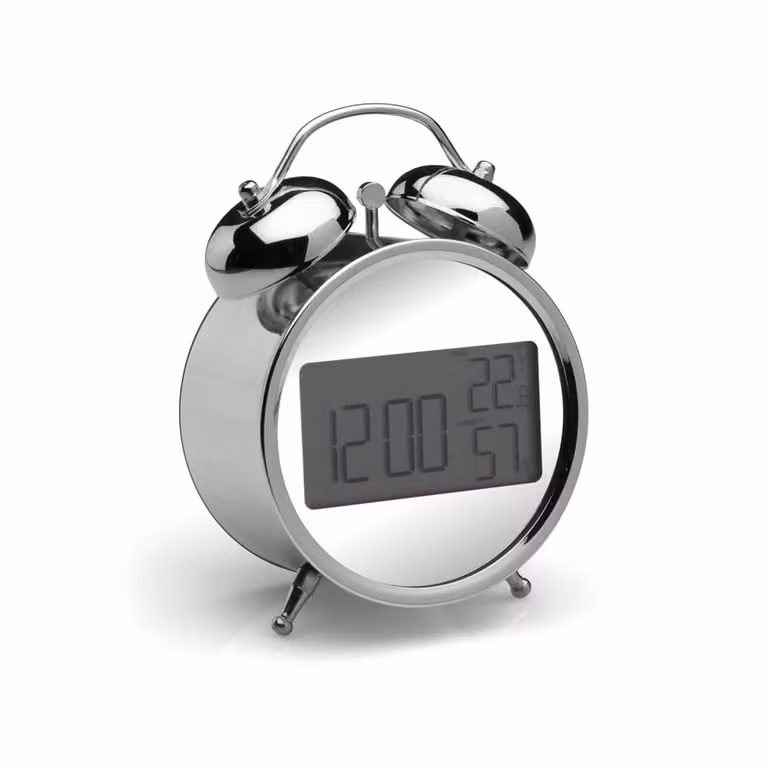 Reloj de mesa redondo moderno Versa Home en plástico color plata