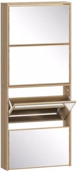 Zapatero estrecho HOMCOM de 4 puertas con espejo en color marrón, ideal para pasillos y recibidores, An/P/Al: 63 x 17 x 146 cm