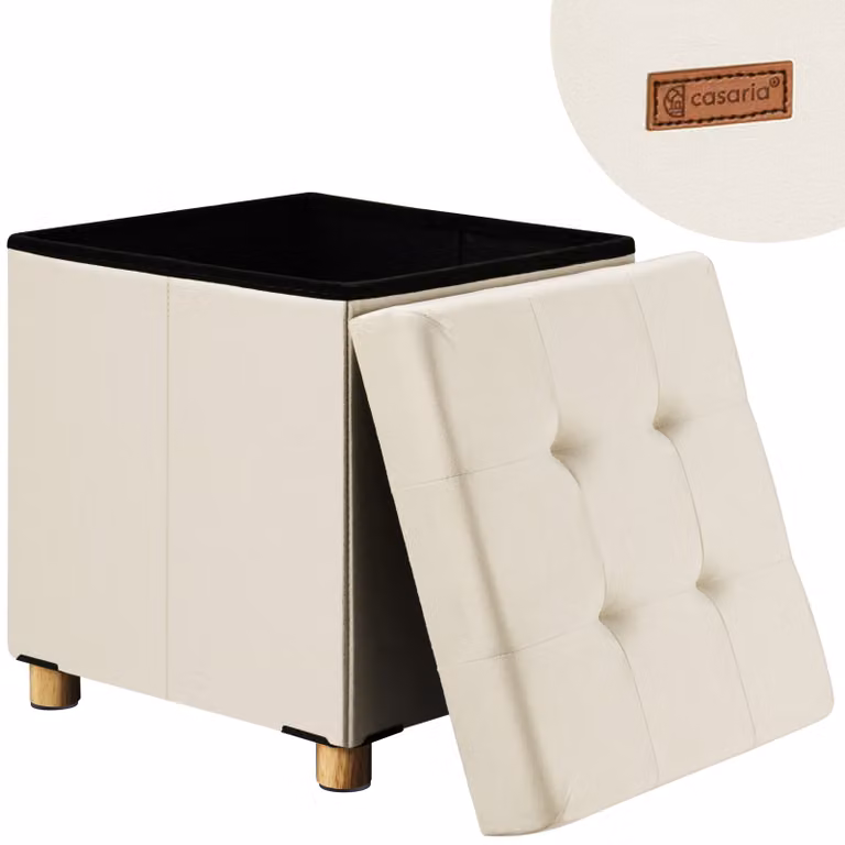 Taburete plegable de terciopelo Casaria en color beige con estructura de madera An/P/Al: 38 x 38 x 42 cm
