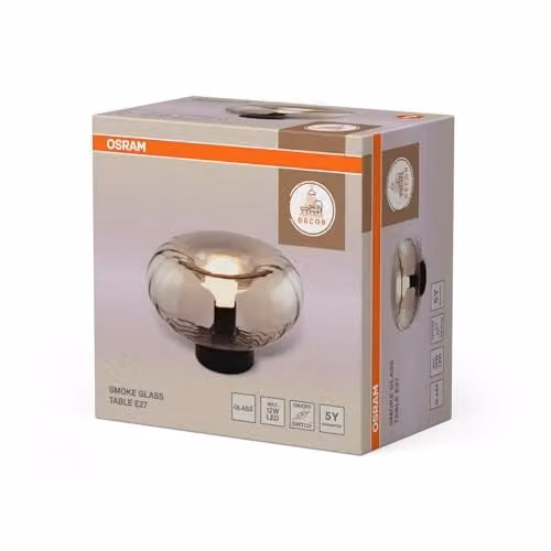 Lámpara de mesa Osram Decor con pantalla de cristal ahumado gris y estructura de metal negro para casquillo E27