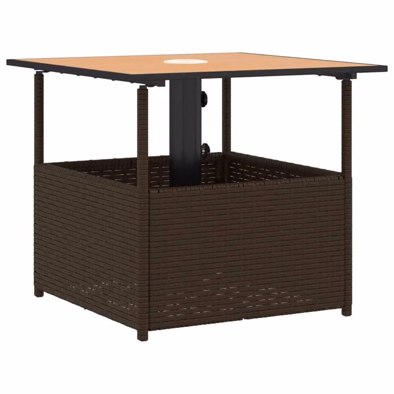 Mesa de jardín Syfax de ratán y madera de acacia en color marrón con hueco para sombrilla, An/P/Al: 55 x 55 x 46,5 cm