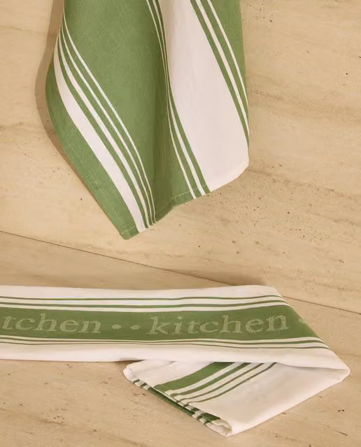 Set de 2 paños de cocina de algodón Kitsail El Corte Inglés con diseño de rayas en color verde
