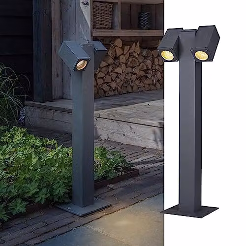 Luminaria de pie para exterior SLV Theo Pathlight en aluminio color gris o negro con tecnología LED y protección IP44 para jardín y terraza