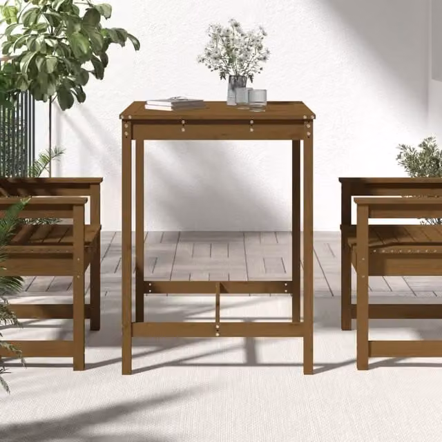 Mesa de jardín SYFAX de madera de pino maciza en color marrón, diseño rústico y forma cuadrada, An/P/Al: 82,5 x 82,5 x 110 cm