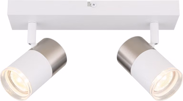 Lámpara de superficie Globo 57851-2 en color blanco y plata, fabricada en metal y aluminio con casquillo GU10 y protección IP20
