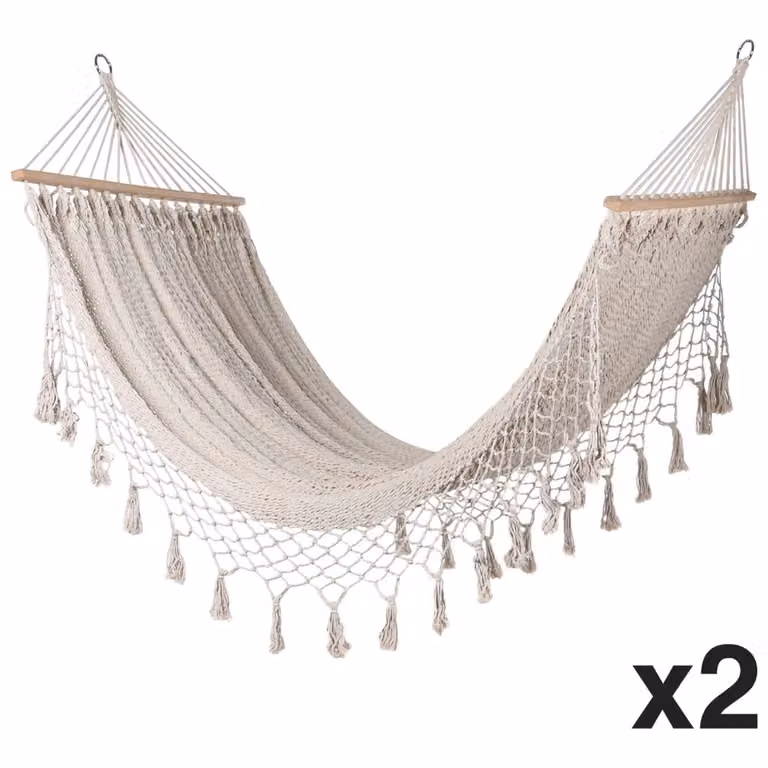 Conjunto de 2 hamacas NIYLO de algodón blanco para jardín o terraza, An/P/Al: 200 x 100 x 5 cm
