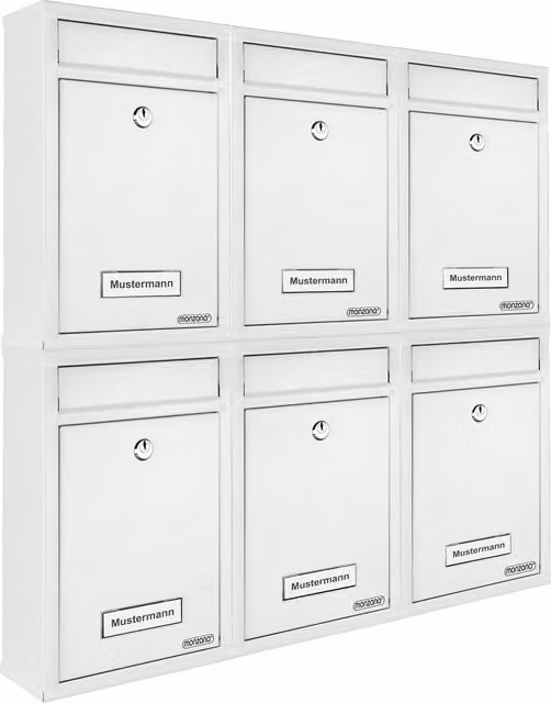 Pack de 6 buzones Monzana de acero en color blanco con 2 llaves cada uno