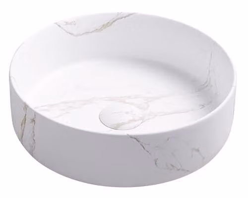 Lavabo de encimera redondo NAMI de la marca ONDÉE en cerámica color blanco, Diámetro: 34,6 cm, Altura: 11,4 cm