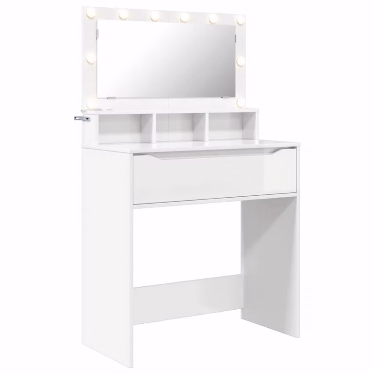 Mesa de tocador moderna con iluminación LED vidaXL en blanco brillante y acabado en MDF