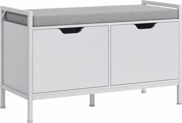 Banco zapatero HOMCOM para entrada y recibidor con asiento de cojín extraíble en color blanco y gris, An/P/Al: 84 x 35 x 50 cm
