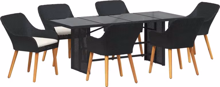 Conjunto de comedor de jardín Syfax de 7 piezas en ratán sintético negro mate