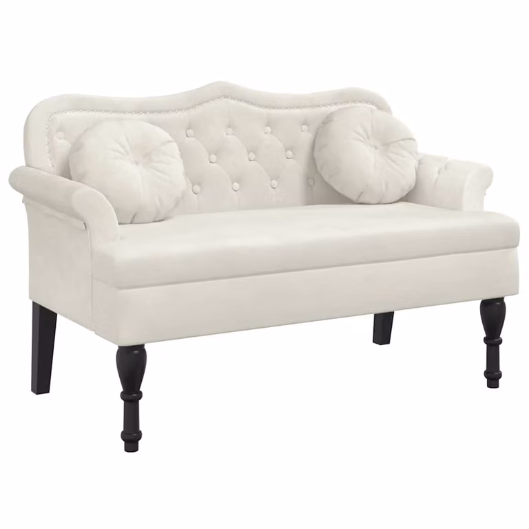 vidaXL Banco con cojines de terciopelo en color beige y blanco, An/P/Al: 120,5 x 65 x 75 cm