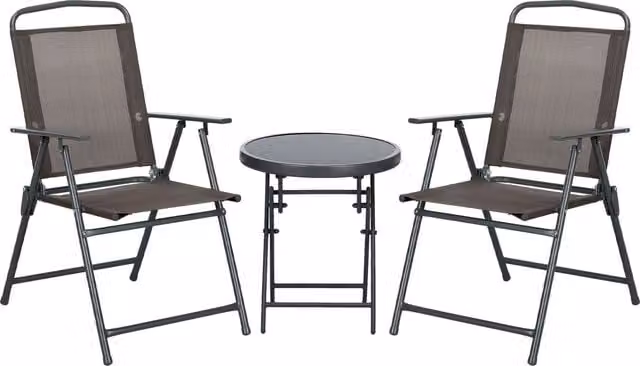 Set de jardín Outsunny de 3 piezas con mesa de café redonda y 2 sillas en metal y cristal, color marrón