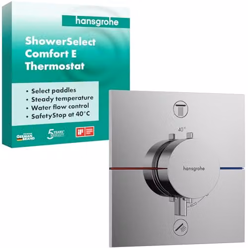 Juego completo de ducha Hansgrohe UP ShowerSelect Comfort E con termostato empotrado, 2 salidas, acabado cromado y función SafetyStop
