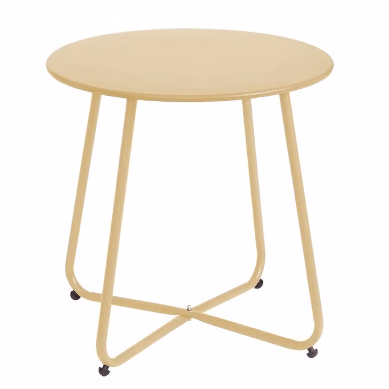 Mesa auxiliar redonda Monty de metal color beige con ruedas