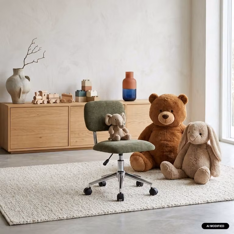Silla de oficina infantil Sweeek con ruedas, tapizada en tejido chenille, altura ajustable, Verde