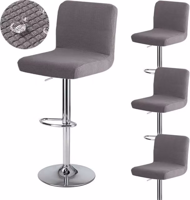 Juego de 4 fundas elásticas para taburete de bar con respaldo XISRENS, impermeables y lavables, color gris