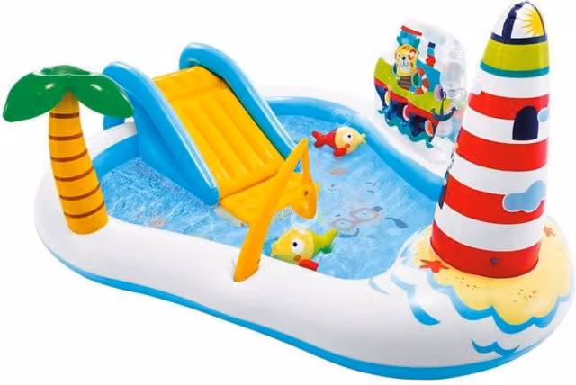 Centro de juegos hinchable Intex Pesca multicolor con tobogán y pulverizador para niños, An/P/Al: 218 x 188 x 99 cm
