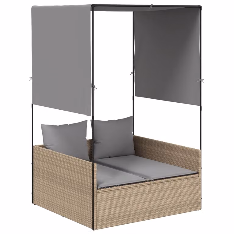 Tumbona doble con techo y cortinas vidaXL en ratán sintético beige