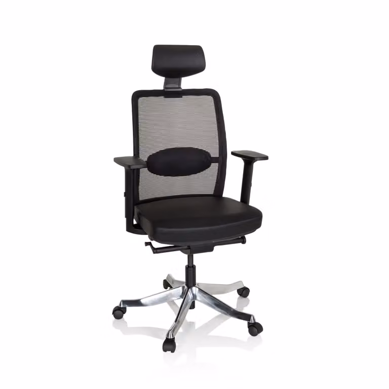 Sillón ergonómico de alta gama hjh OFFICE en negro con acabado de cuero y tejido de malla para profesionales y oficina en casa