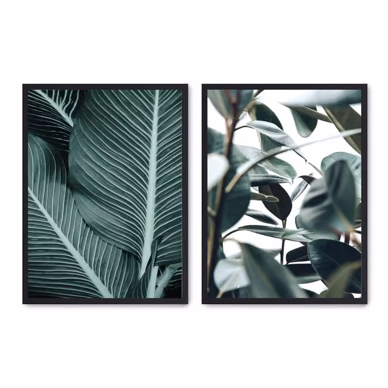 Set de 2 posters florales de Poster Lab en multicolor y verde con marco de madera negro, An/P/Al: 50 x 70 cm