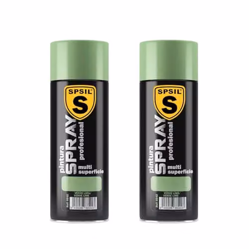 Pack de 2 unidades de Pintura Spray SPSIL Brillante Verde Lima de 400 ml con secado rápido para metal, madera y plástico