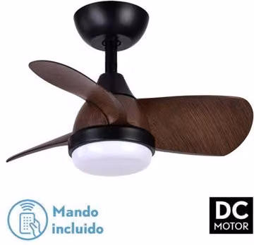 Ventilador de techo Fabrilamp Pirdo con LED, control remoto y temporizador, color negro y marrón, Diámetro: 60 cm