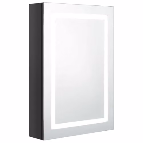 Armario de baño moderno Helloshop26 con espejo LED y puertas de cristal en negro brillante, An/P/Al: 50 x 13 x 70 cm