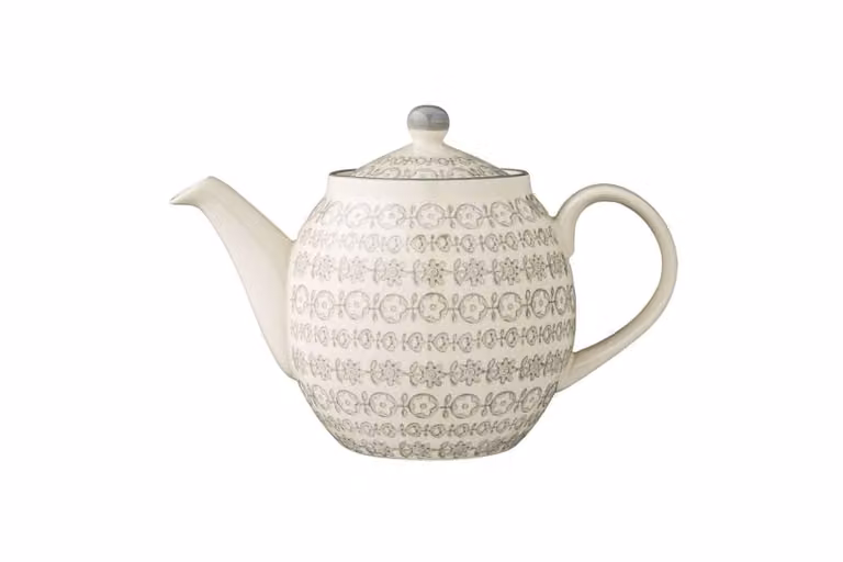 Tetera de cerámica con diseño floral de Bloomingville en color blanco y gris